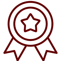 Red star medal outline on black background.