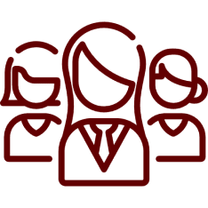 Abstract red outline of three people.