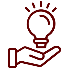 Hand holding a light bulb icon.